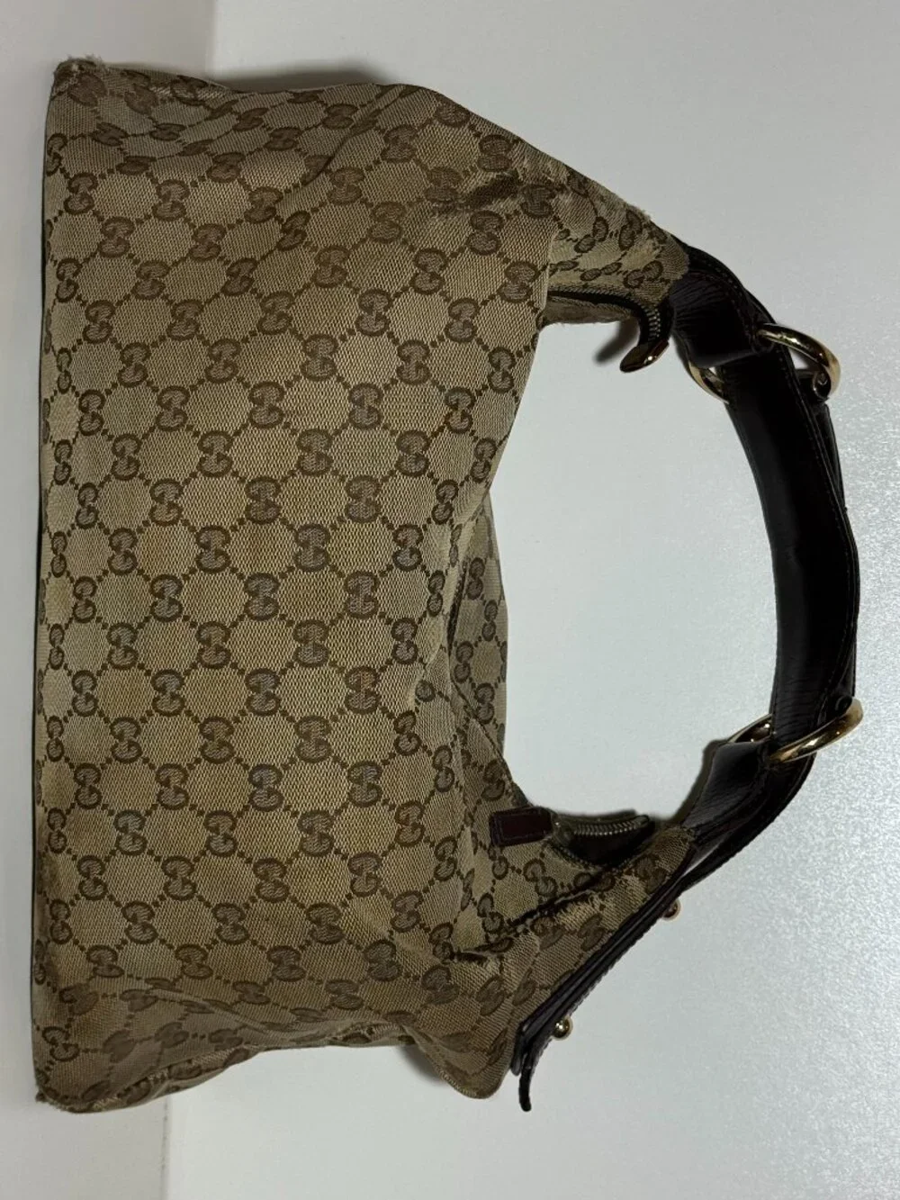 GUCCI VINTAGE GG CANVAS HORSEBIT HOBO BAG